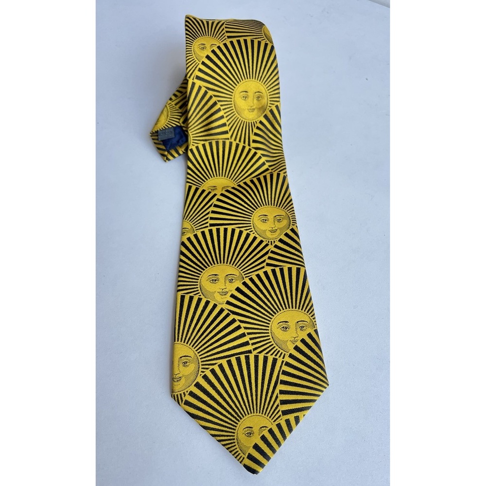 Fornasetti Sun Face Tie 100% Silk Yellow Black Made in Italy 57"‎ x 3⅞" Vintage